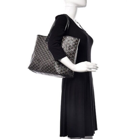 Authentic Goyard Goyardine Saint Louis PM Black Shoulder Tote Bag & Pouch Wallet - Picture 2 of 11